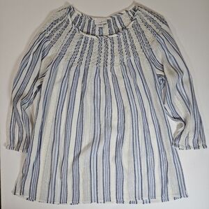 J. Jill Blouse Womens Medium Blue White Gold Sparkle Nautical Striped Resortwear